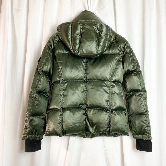 S13 Kylie Metallic Green Down Hooded Puffer Jacket - Picture 4 of 16